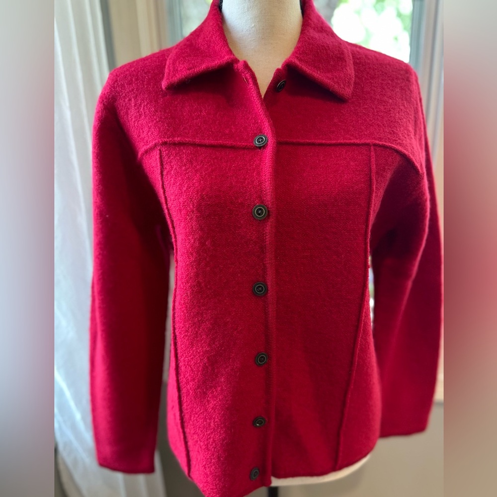 Karen Scott Red Wool Piping Design Button Down Cardigan Australia Medium